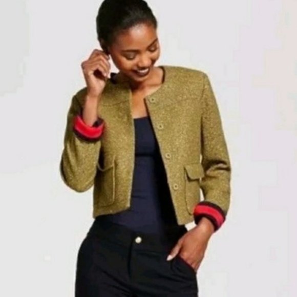 Green and Gold Metallic Cropped Jacket - Picture 9 of 9